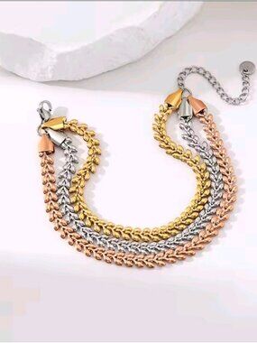 Tri-Tone Multi-Chain Bracelet — Gold, Rose Gold & Silver